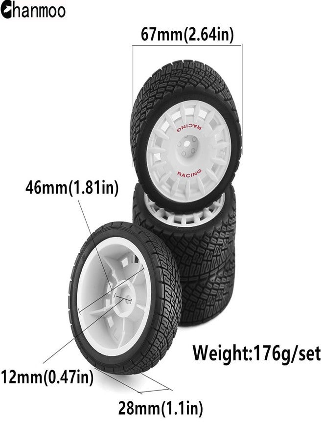 Chanmoo إطارات سيارات رالي Chanmoo 1/10 RC للطرق المعبدة، جنوط بلاستيكية سداسية 12 مم، متوافقة مع سيارات السباق بمقياس 1/10 من Tamiya TT01 TT02 XV01 TA06 PTG2 HPI KYOSHO HSP RC للطرق المعبدة، 4 قطع (أبيض) - Image 2